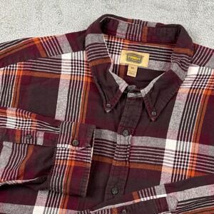 The Foundry Supply Co Mens 3XL Plaid Flannel Shirt Burgundy Orange Cotton